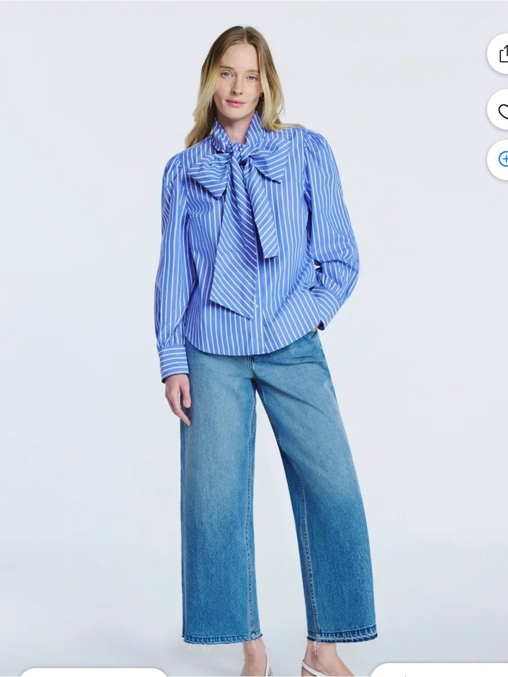 Women's Blue Striped Tie-Neck Blouse